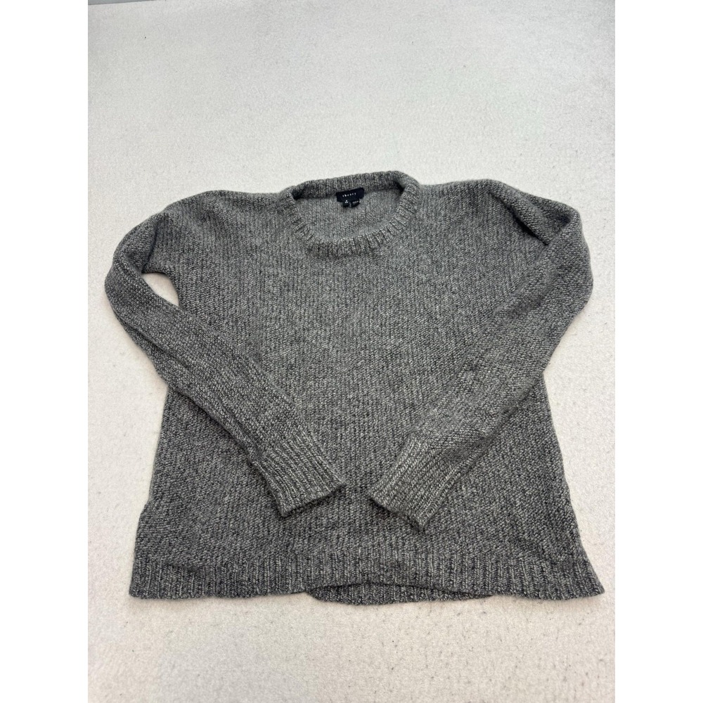 Theory Sweater Womens P Gray Wool Silk Blend Crewneck Long Sleeve Pullover Knit